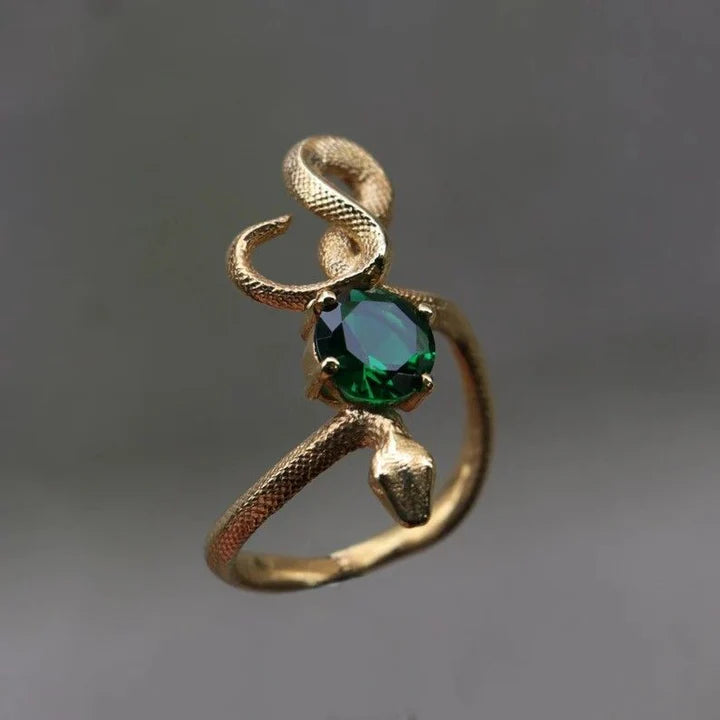 Gold Serpent Green Zirconia Ring