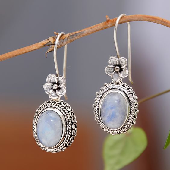 Vintage Moonstone Flower Earrings