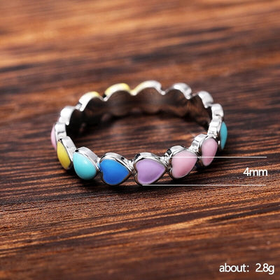 Rainbow Hearts Ring in 925 Sterling Silver and Hand Painted Enamel