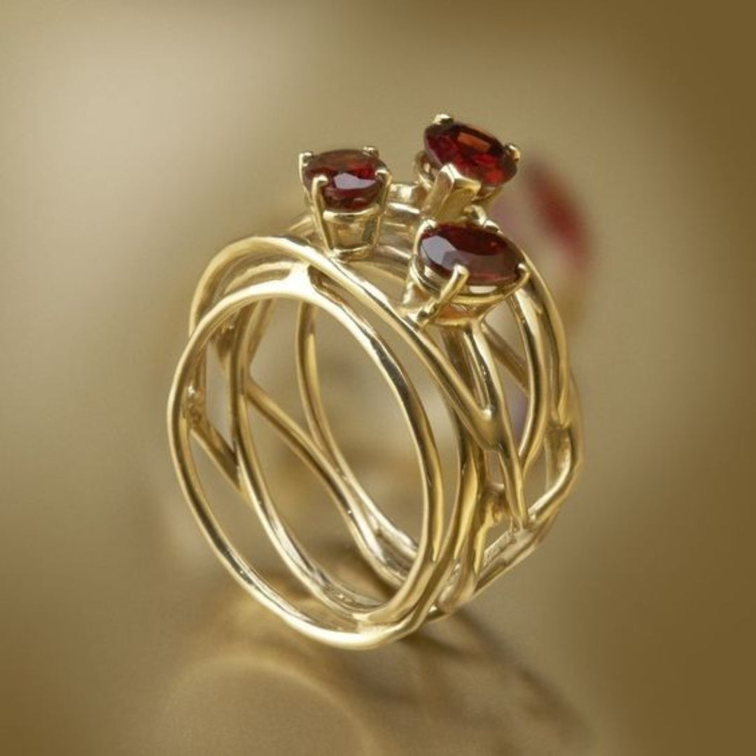 Vintage Red Zirconia Golden Thin Ring