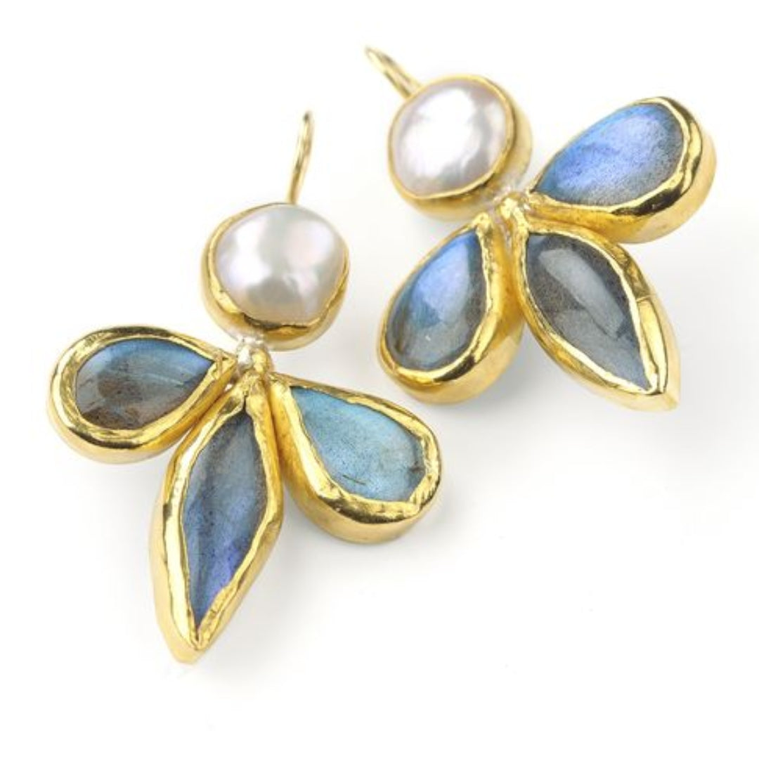 Vintage Blue & White Stones Golden Earrings