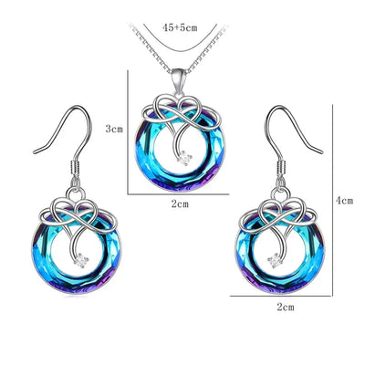 Infinite Love Necklace + Earrings Set with Blue Zirconia in 925 Sterling Silver