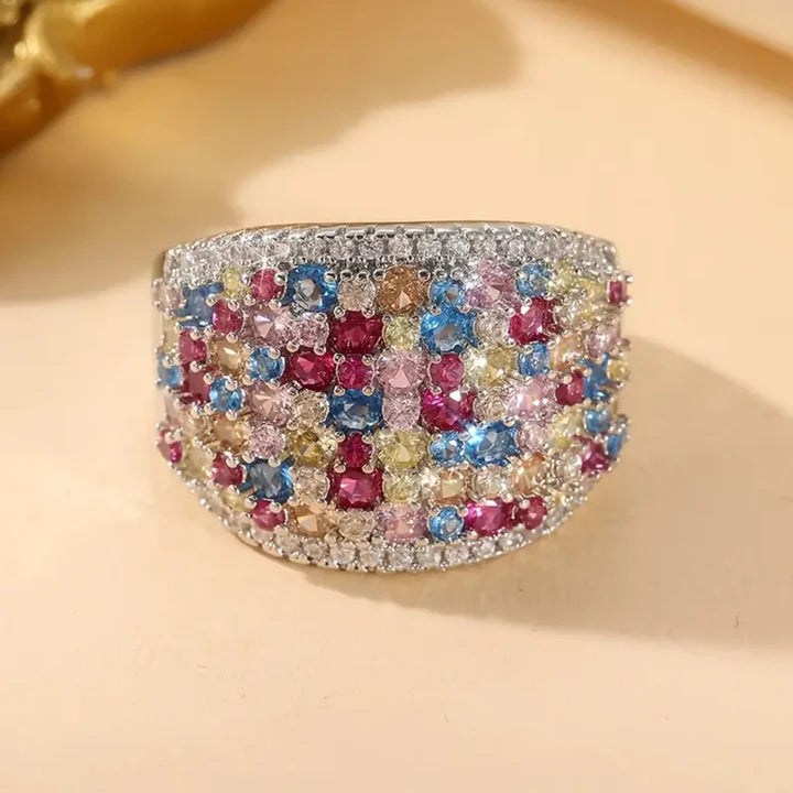 Colorful Inlaid Crystalline Ring