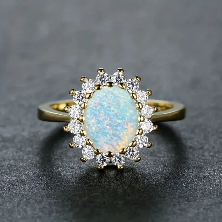 Rounded Opal Zirconia Gold Ring