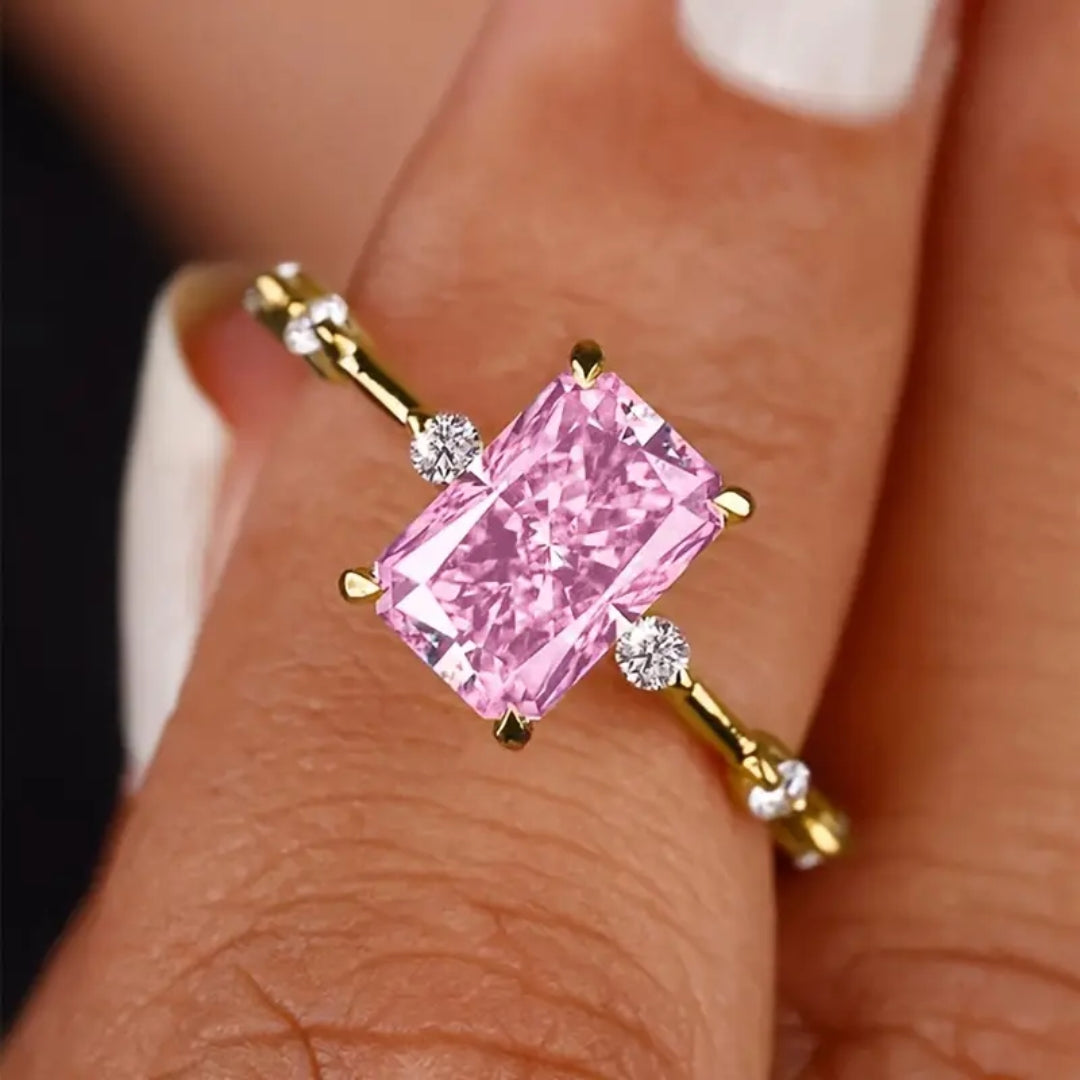 Pink Glass Gold Ring