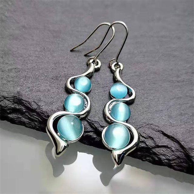 Blue Crystal Boho Earrings in Silver
