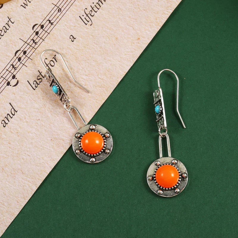 Boho Earrings with Orange and Blue Stones