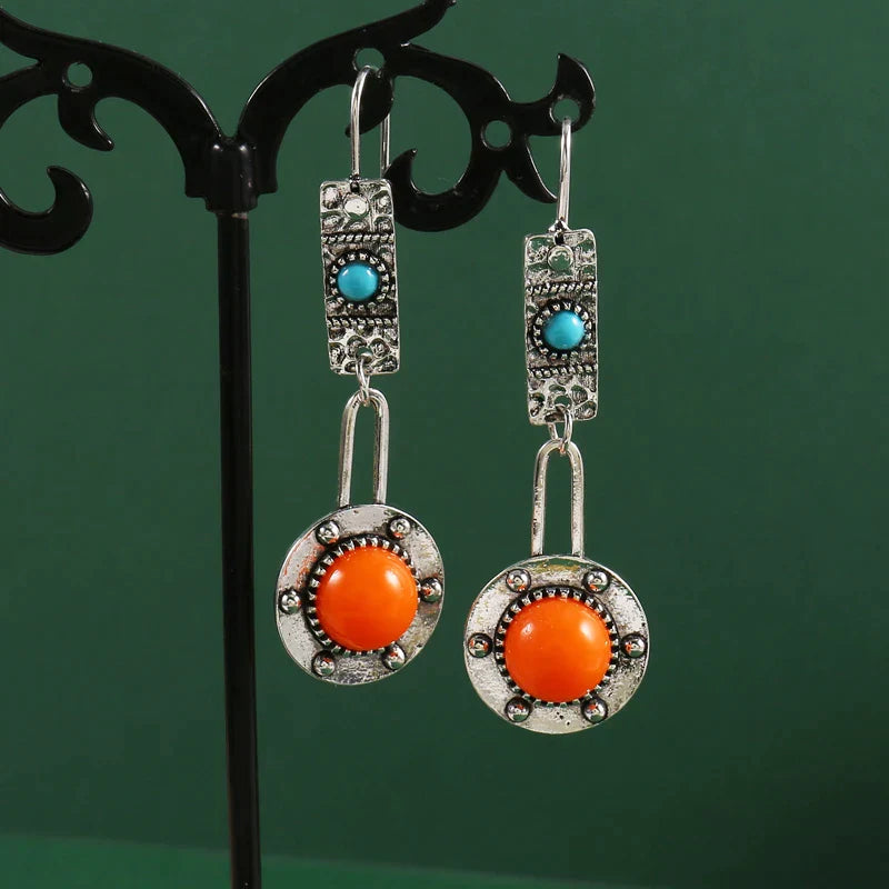 Boho Earrings with Orange and Blue Stones