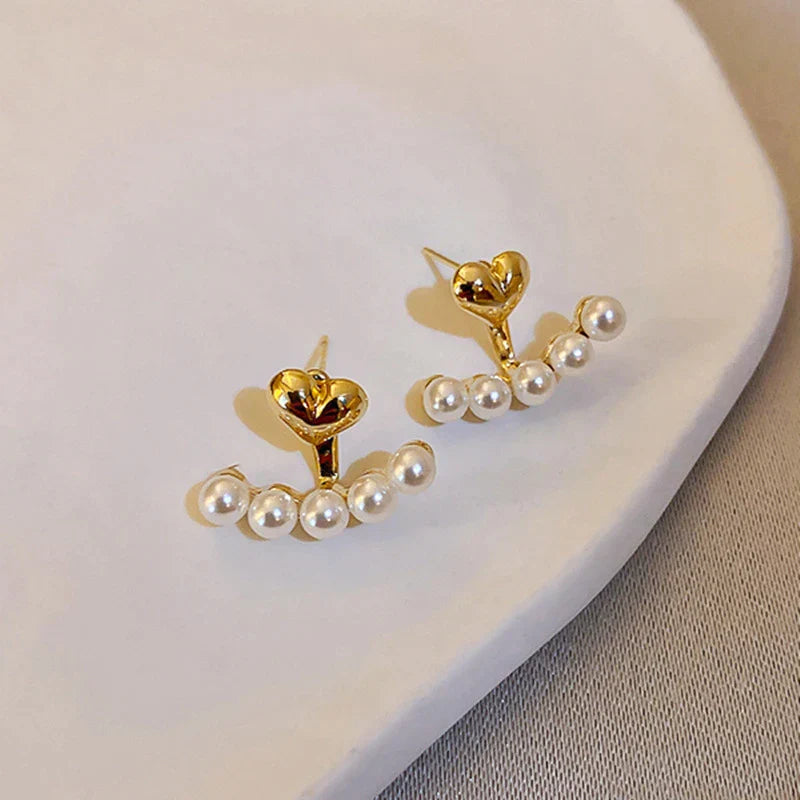 Gold Heart with Pearls Earrings