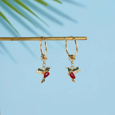 Limited Edition Flying Hummingbird Earrings with Zirconia Inlay
