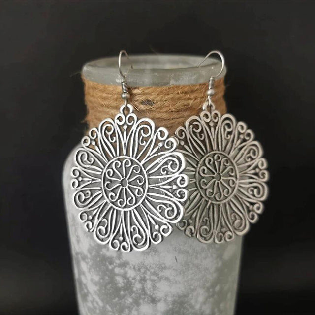 Vintage Mandala Silver Earrings