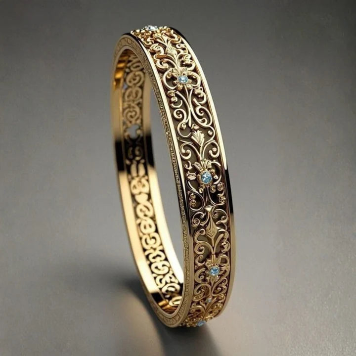 Exotic Fine Blue Inlaid Crystal Gold Ring