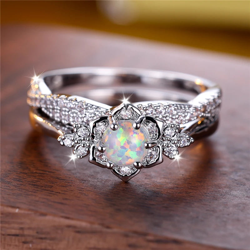 White Opal Bright Silvered Ring