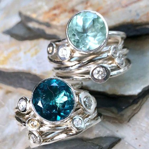 Vintage Ocean Crystal Layered Ring