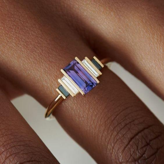 Vintage Purple Glass Gold Ring