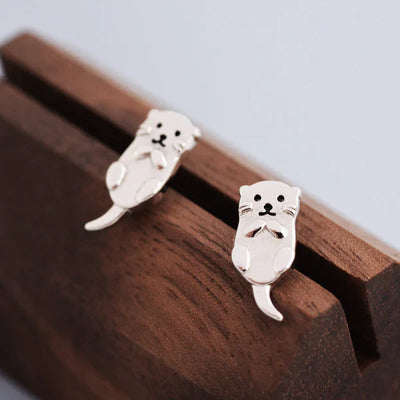 Otter Stud Earrings in Sterling Silver