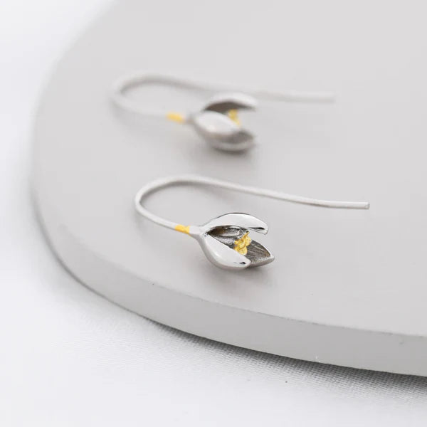 Snowdrop Flower Drop Earrings in Sterling Silver