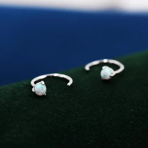 Opal Hoop Earrings in Sterling Silver