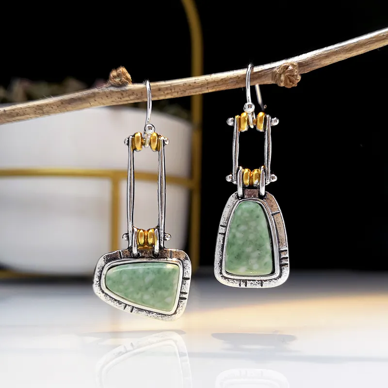 Vintage Green Stone Silver Earrings