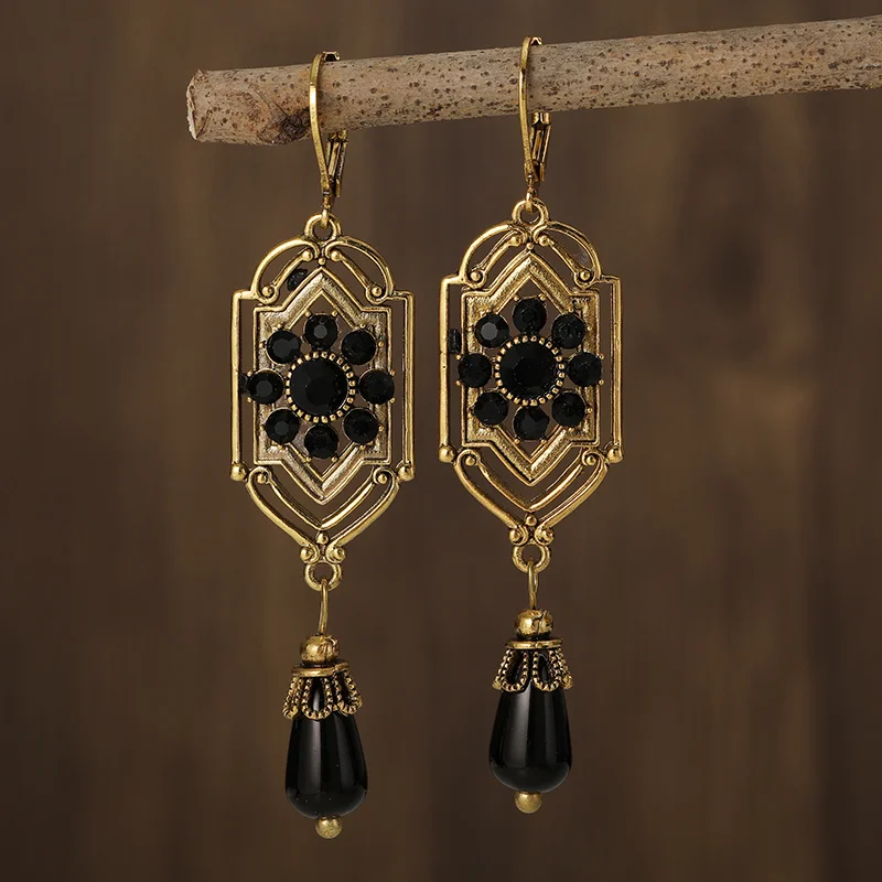 Vintage Dangling Black Stone Earrings