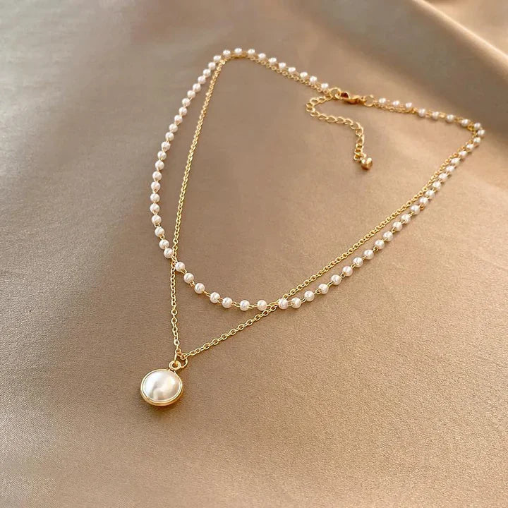Vintage Layered Pearl Golden Necklace