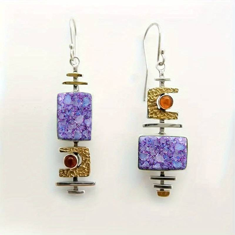 Vintage Purple Stone Old Earrings