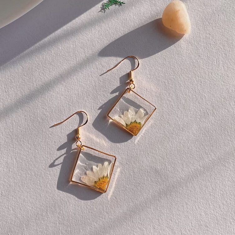 Vintage Square Sunflower Crystal Earrings