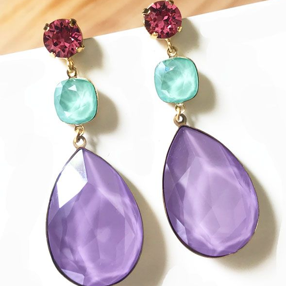 Vintage Purple Crystal Drop Earrings