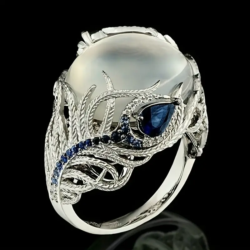 Vintage Moonstone Silver Bright Ring