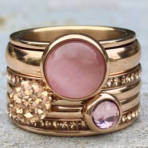 Vintage Pink Stone Layered Gold Ring