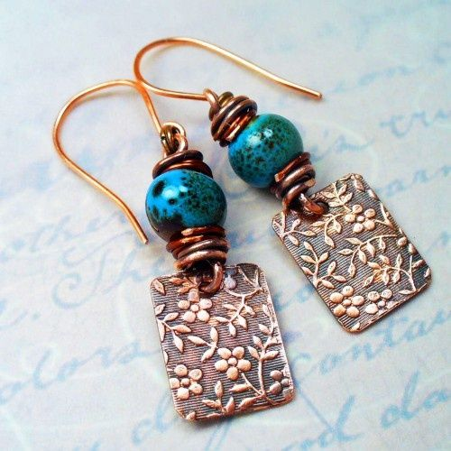 Vintage Bronze & Blue Stone Earrings