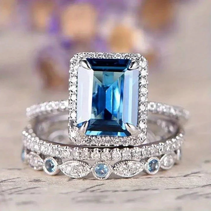 Vintage Blue Inlaid Glass Silver Ring