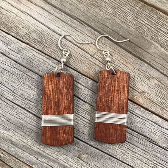 Vintage Rectangular Wood Earrings