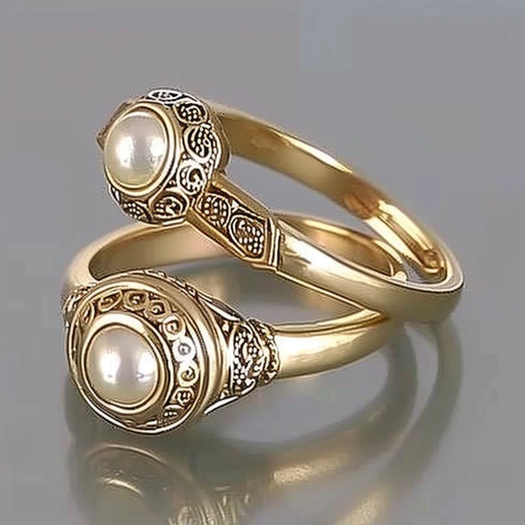 Vintage Pearl Gold Ring Set