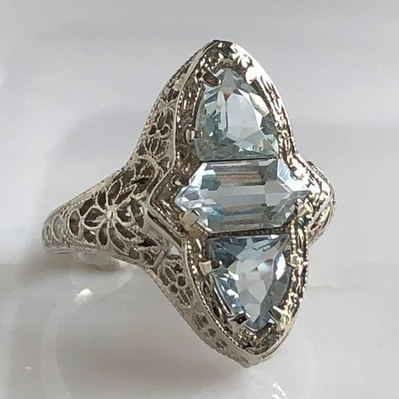 Vintage Blue Glass Wide Silver Ring