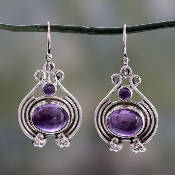 Vintage Purple Silver Earrings