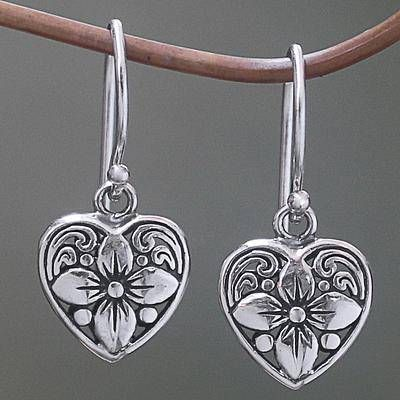 Vintage Silver Floral Heart Earrings