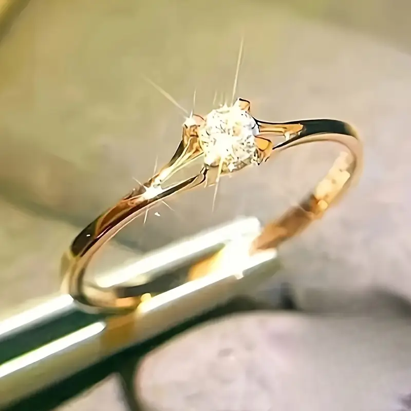 Rounded White Crystal Gold Ring